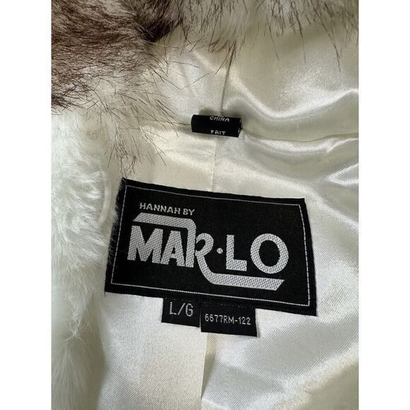 Hannah by Mar Lo White Faux Fur Hooded Coat Size Large - Picture 11 of 13